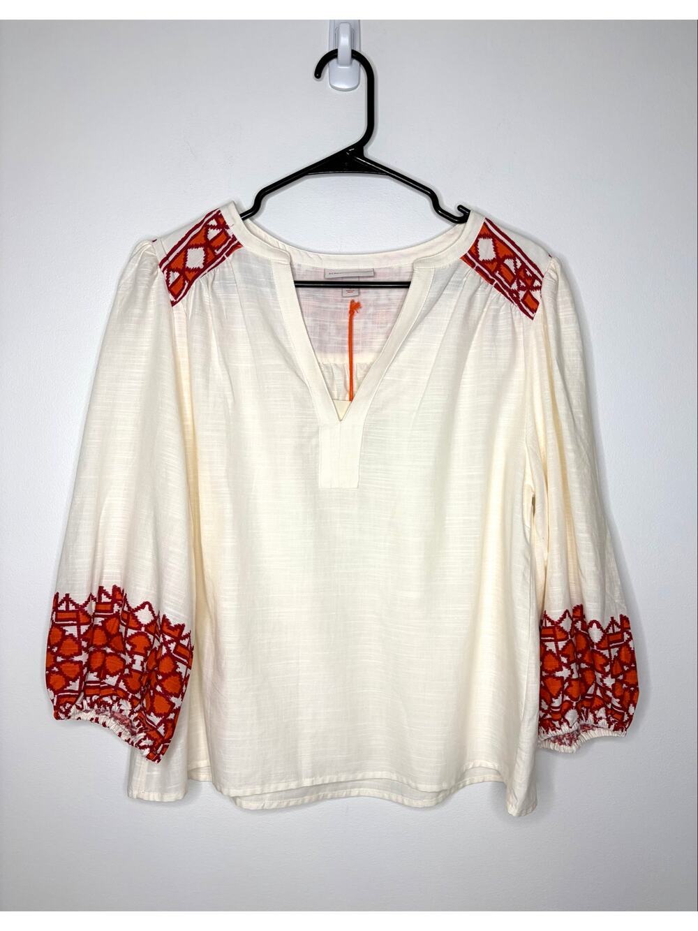 Knox Rose Boho Peasant Top Sz S Cream Orange Balloon Sleeve Southwestern